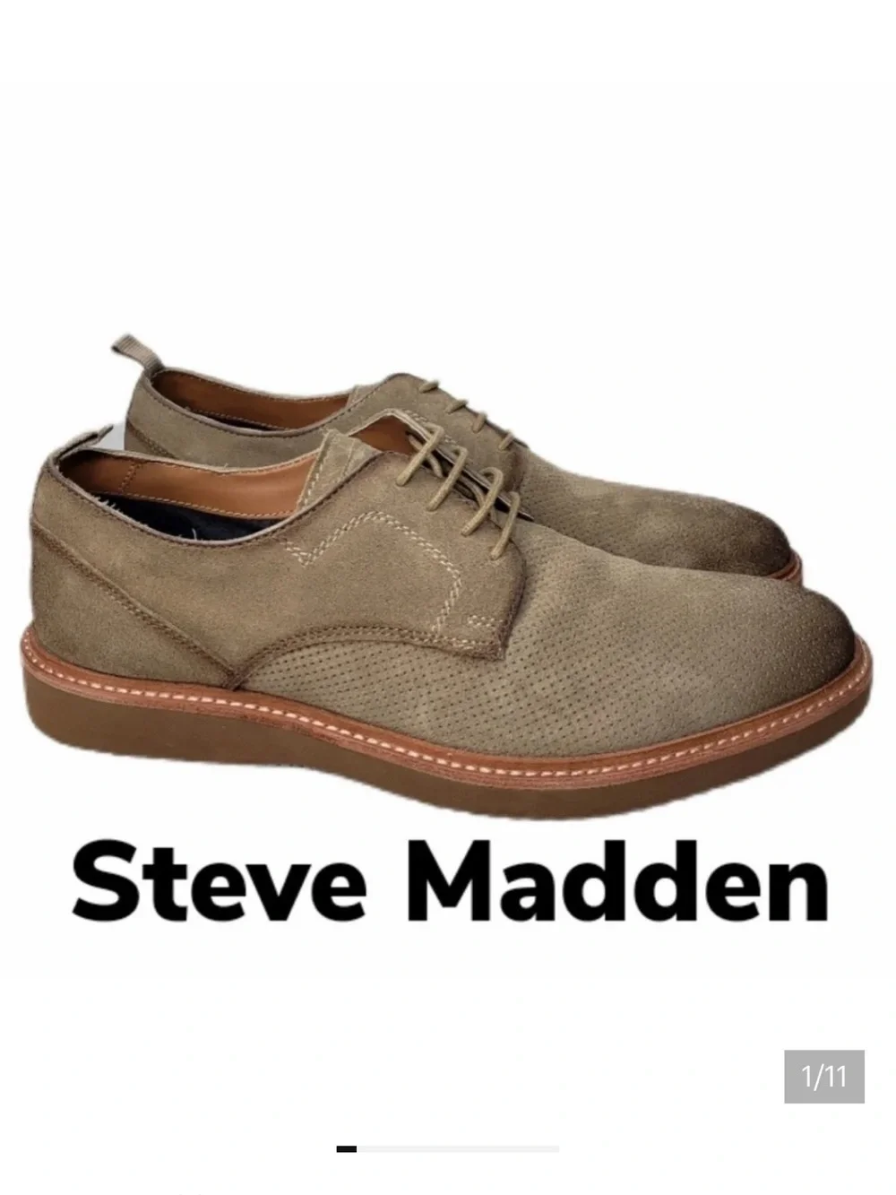 Steve Madden Mens Voyagee Beige Suede Burnish Oxfords Sz 13D Extra Light
